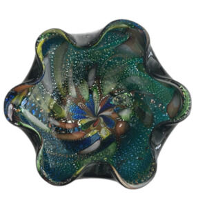 Vintage Tutti Frutti Art Glass Bowl / Ashtray. Black Rear Base.